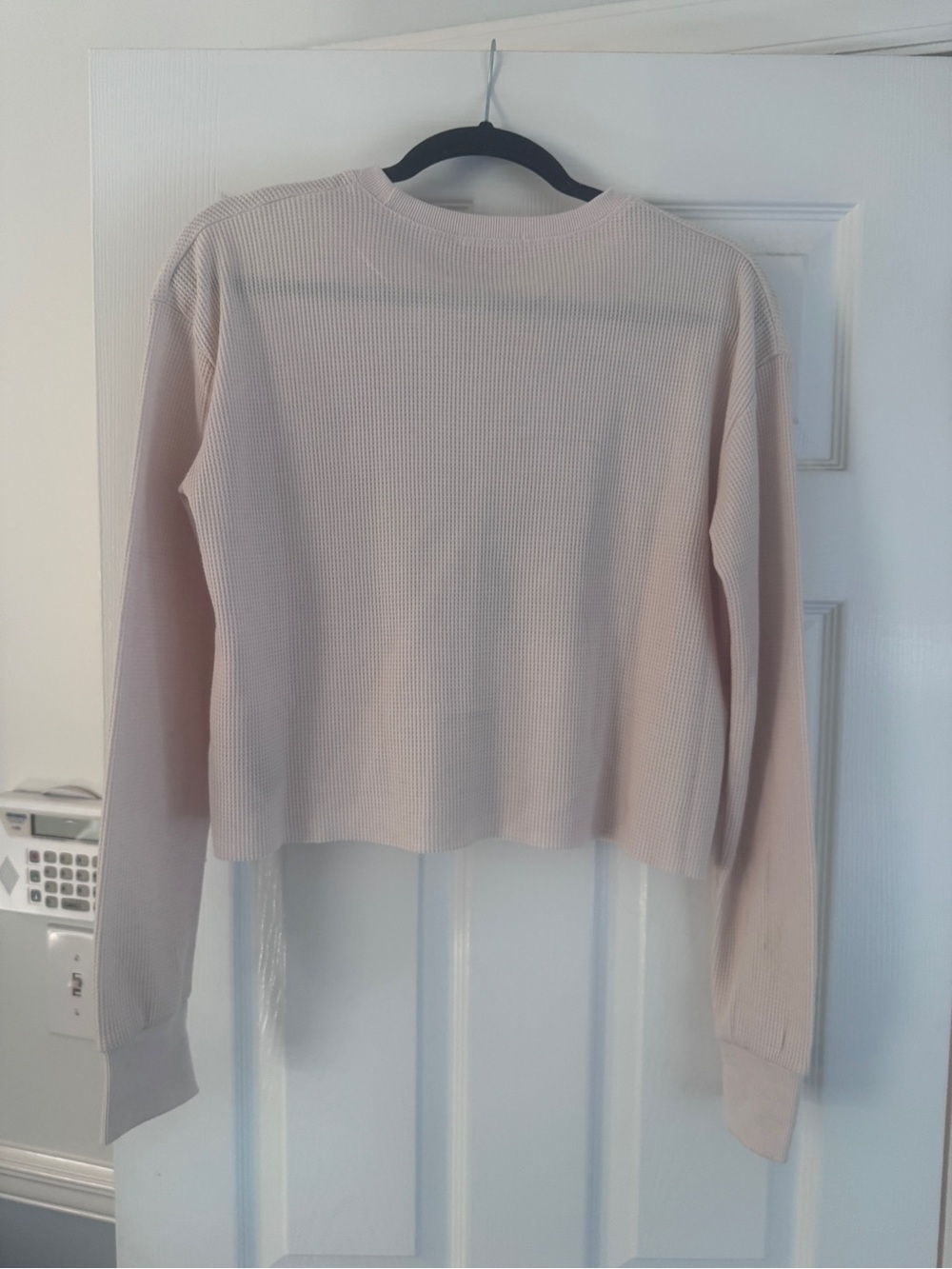 Waffle-Knit Long Sleeve Top Cropped for Women Staple Shirt - Picture 3 of 13